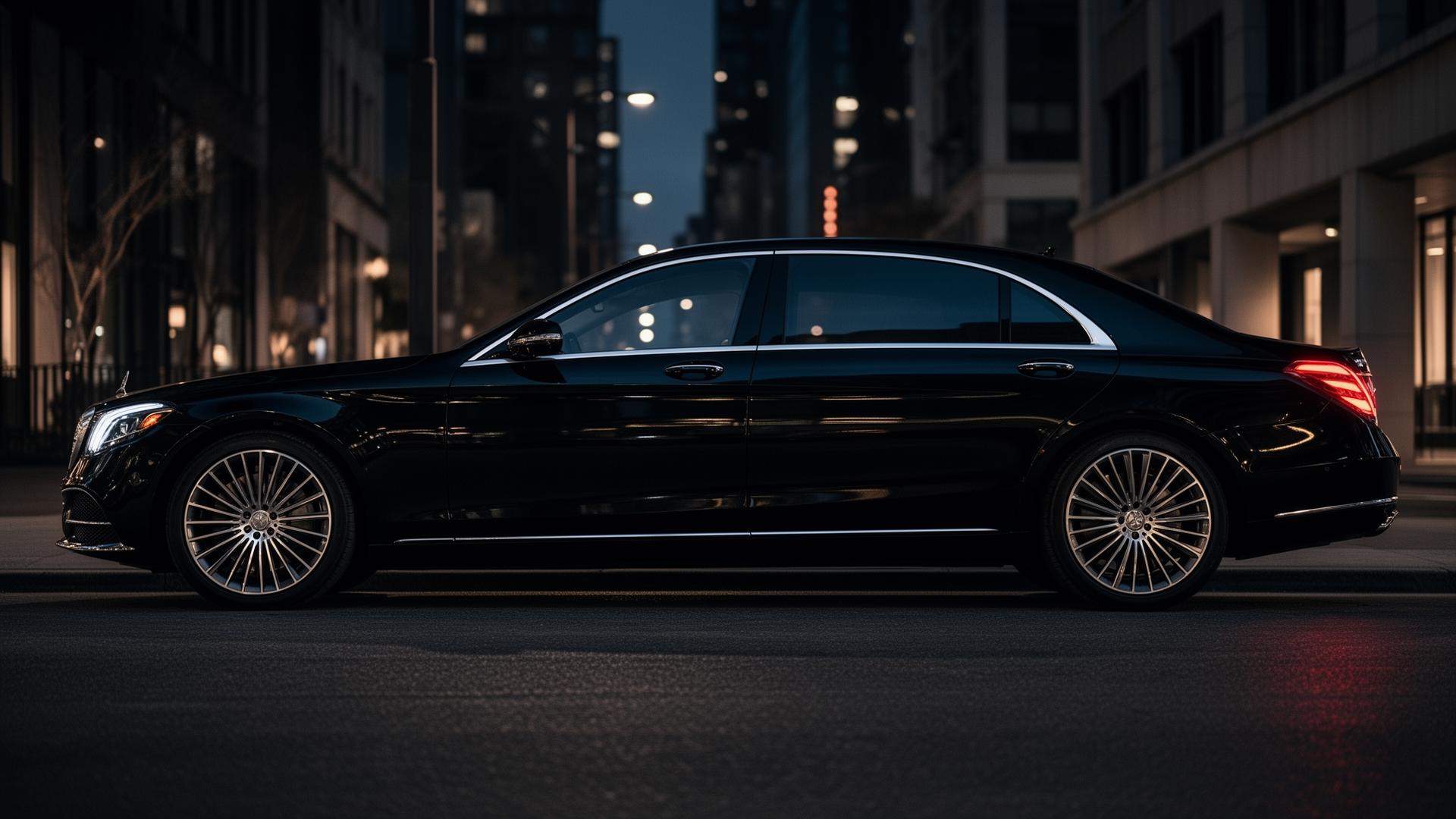 Luxury black sedan at night